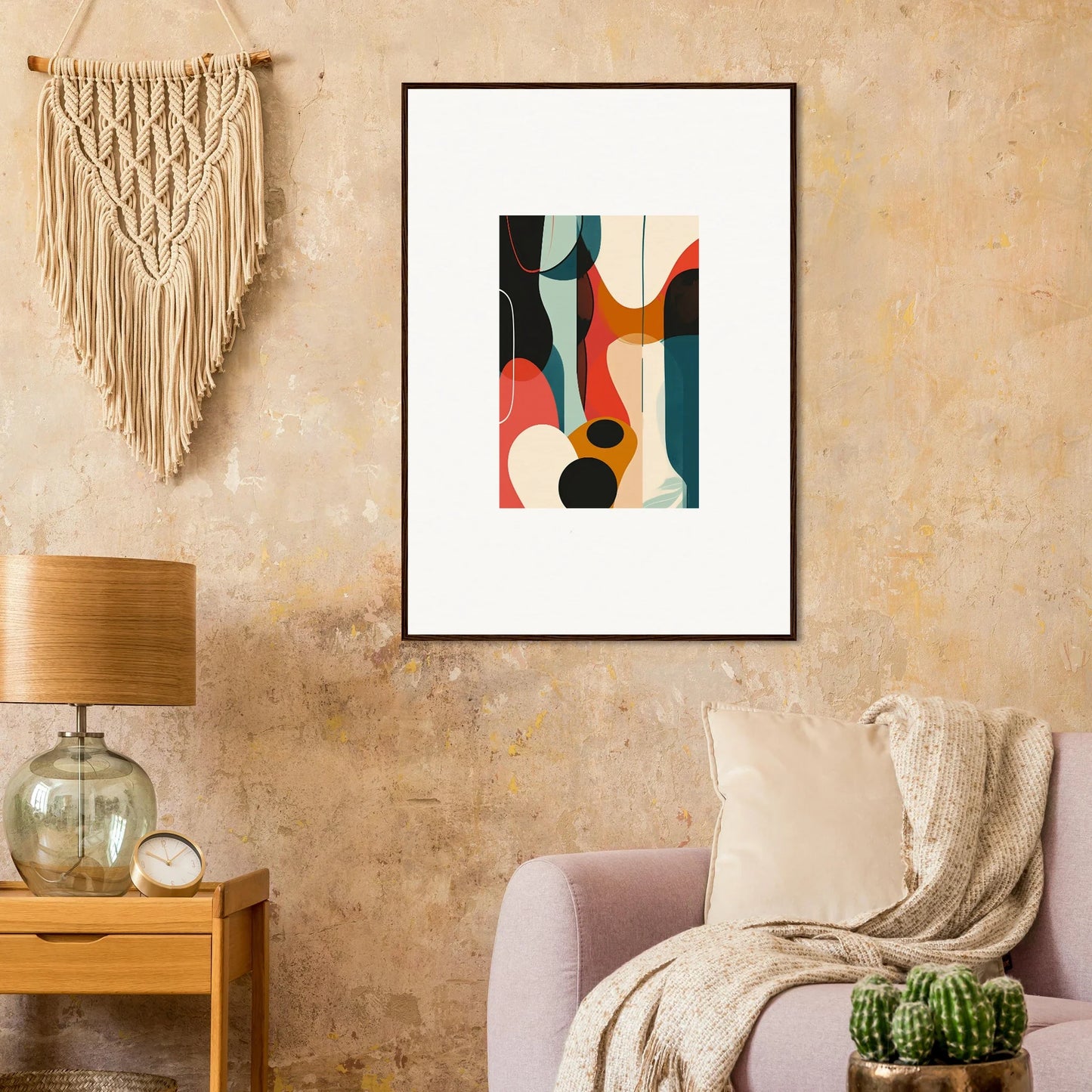 Framed Abstract Artwork with Colorful Shapes for Troubadour Aria Room Decoration