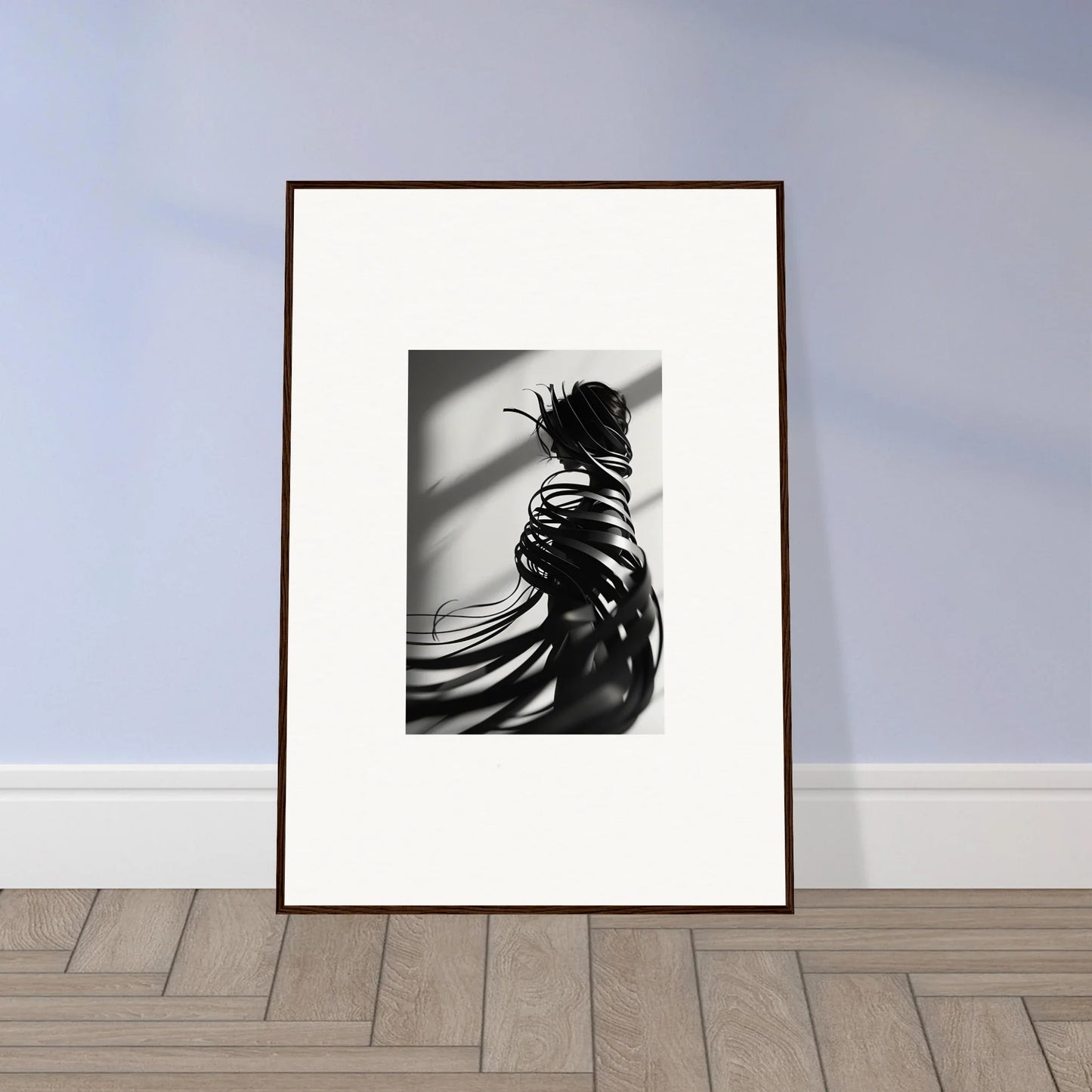 Framed black and white canvas print of Whisper Twists for stylish room decoration