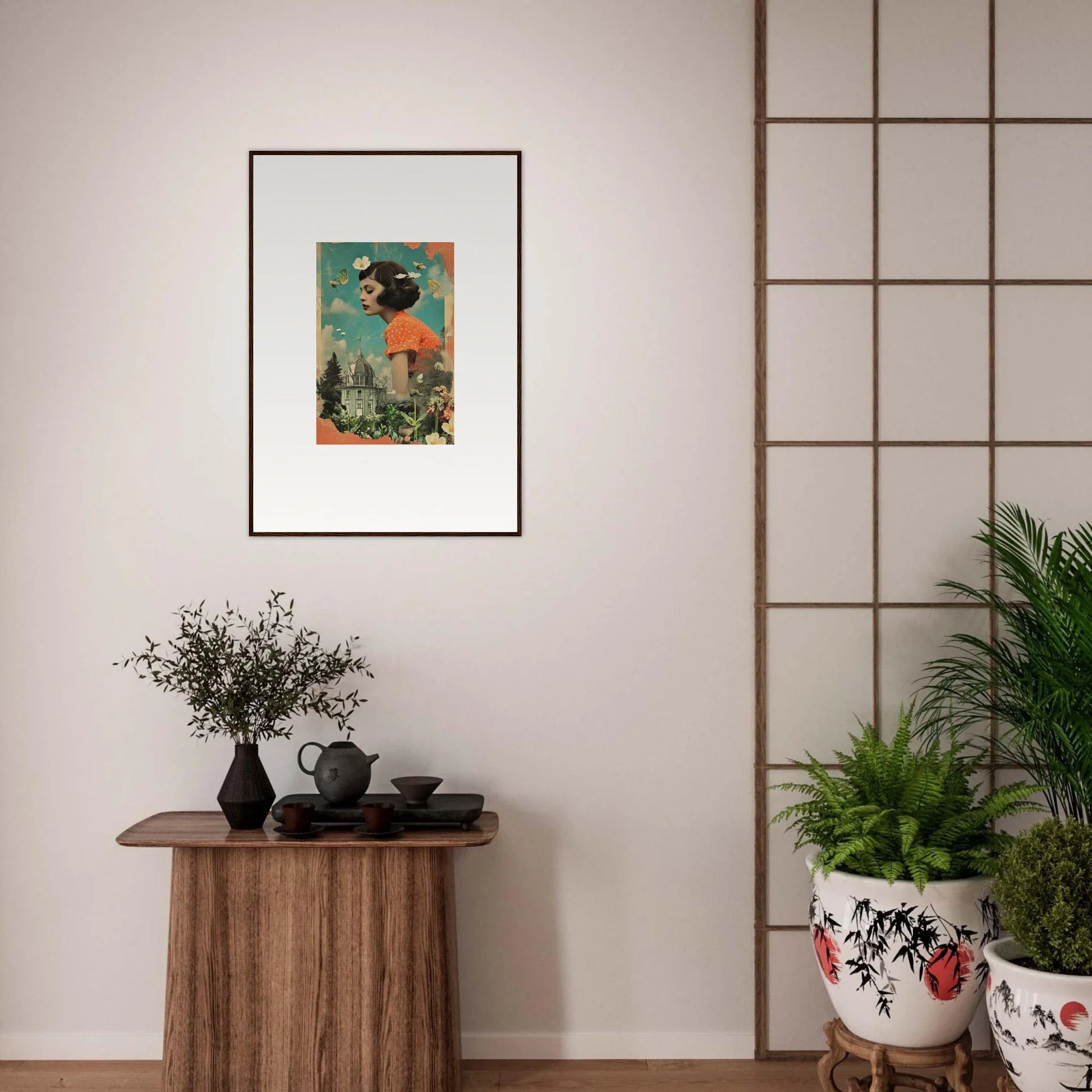 Colorful canvas print of a figure in foliage for stylish room decoration, Botanical Parade