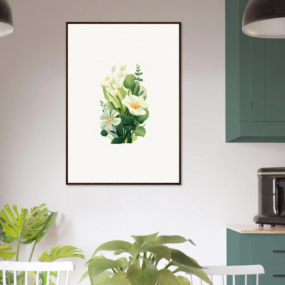 Framed Botanical Print of White Flowers for Garden Whispers Room Decoration