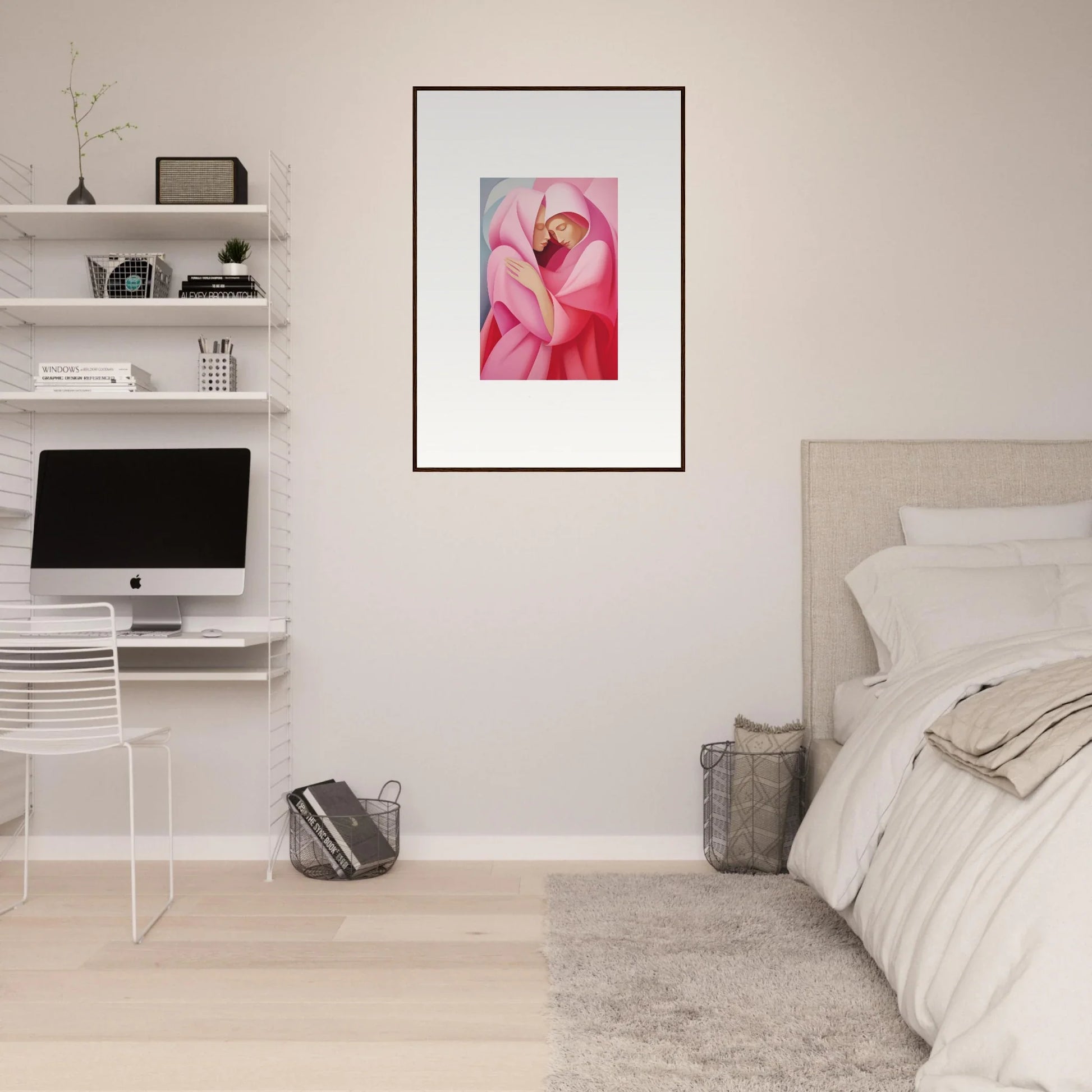 Framed pink flower artwork for cozy room decoration, perfect with a Glimmer Verse Tapestry