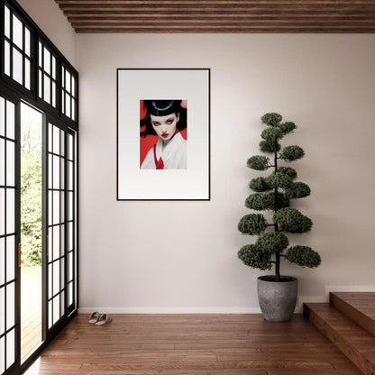 Framed portrait of a woman in red and black, perfect for cherry dream room decoration