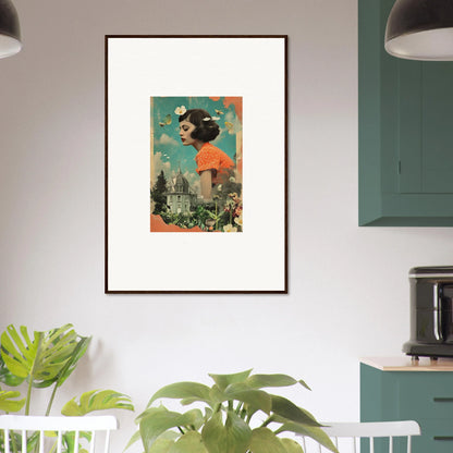 Framed canvas print of a woman in flowers, perfect for botanical parade room decoration