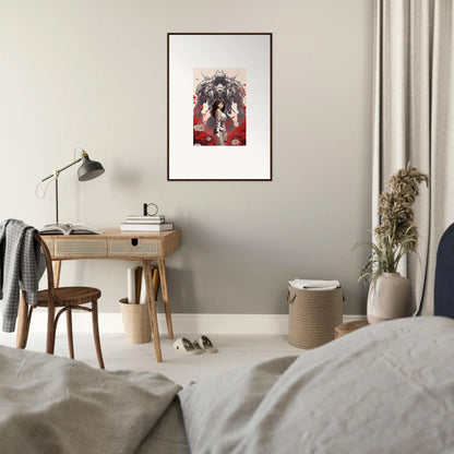 Framed canvas print featuring dark abstract figure for poppy lucidity room decoration