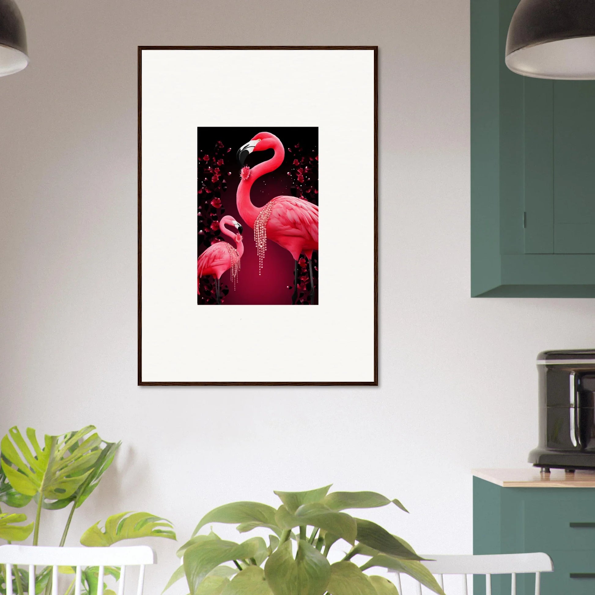 Vibrant pink flamingos canvas print perfect for unique room decoration wall art