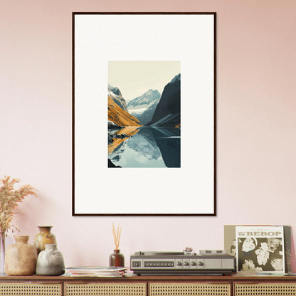 Framed canvas print of a mountain lake reflecting glacier harmony for room decoration