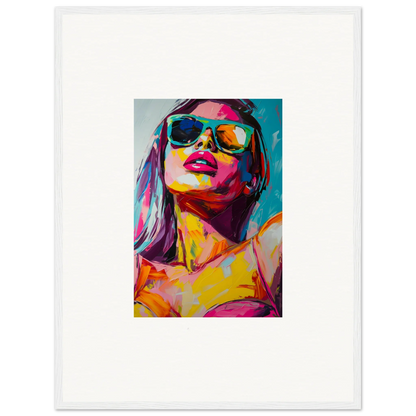 Colorful canvas print of a person in sunglasses, perfect for vibrant room decoration