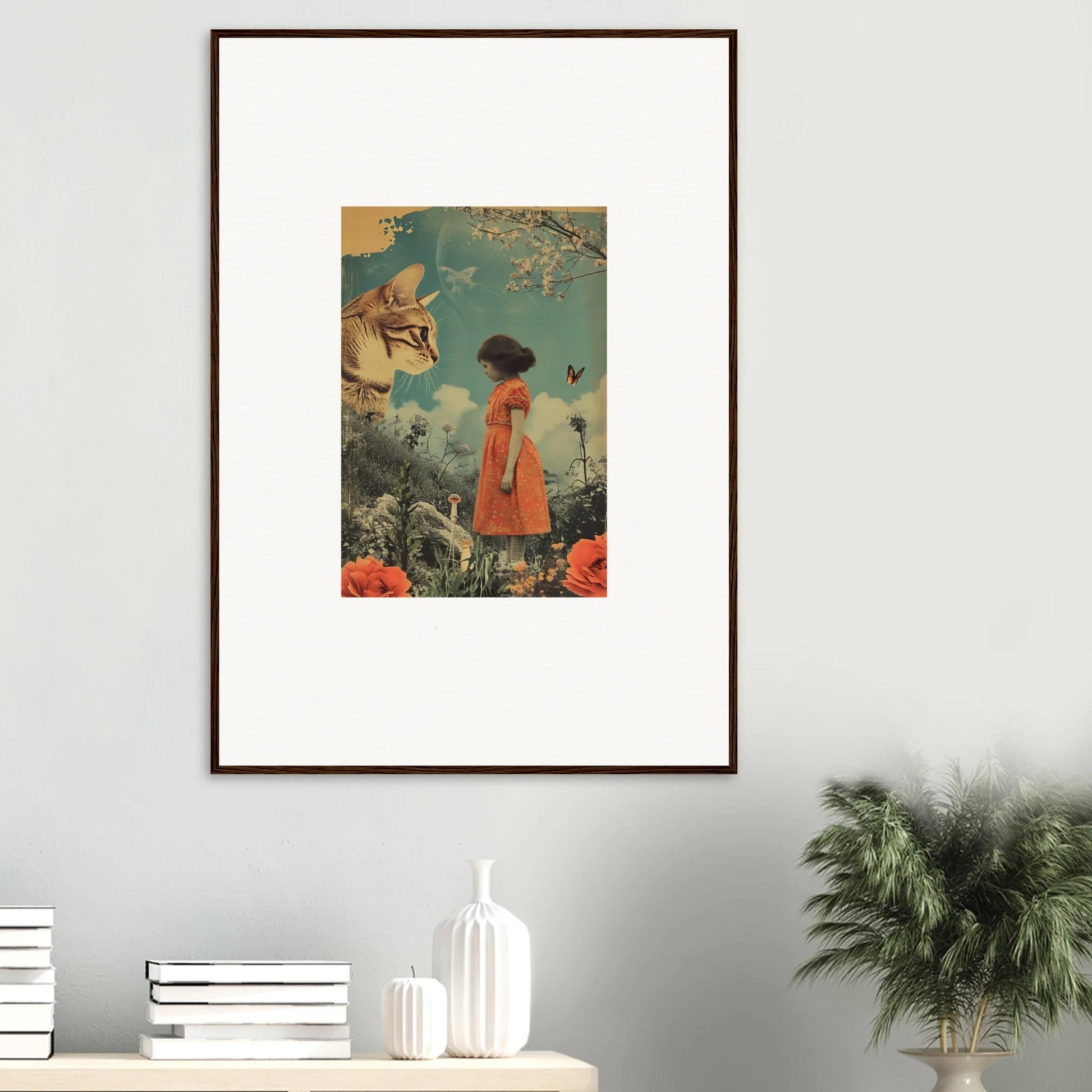 Surreal canvas print of a figure in an orange dress for dreamy room decoration