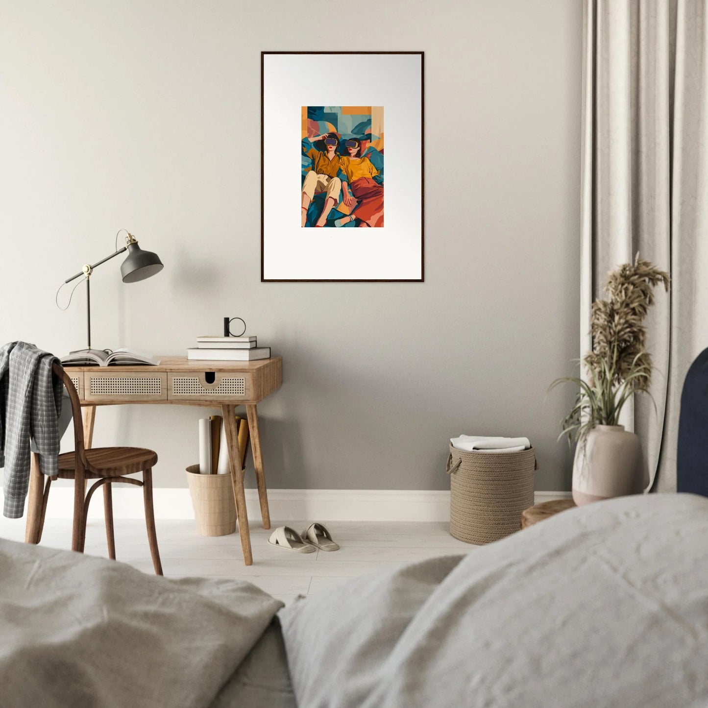 Framed Cosmic Lovers Reve canvas print with vibrant abstract colors for room decoration