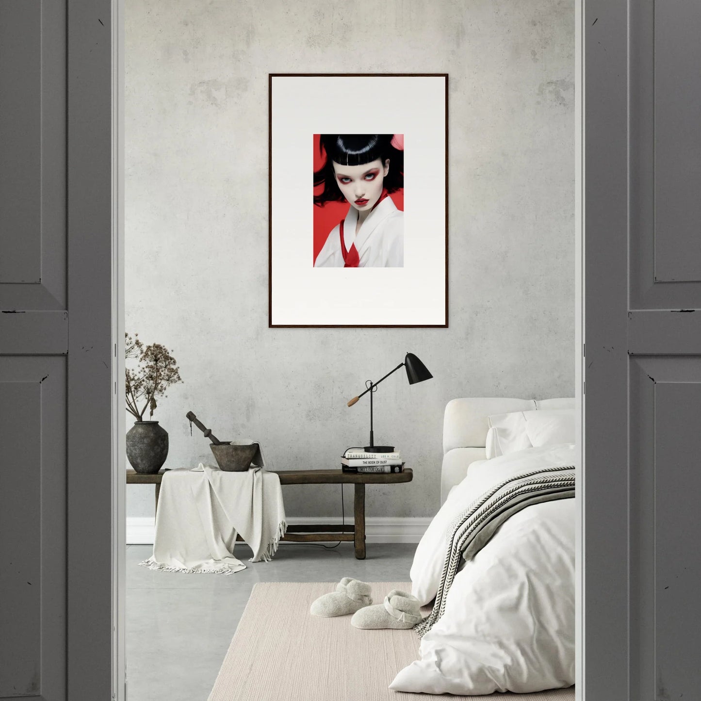 Framed portrait of a woman with dark hair, perfect for cherry dream room decoration