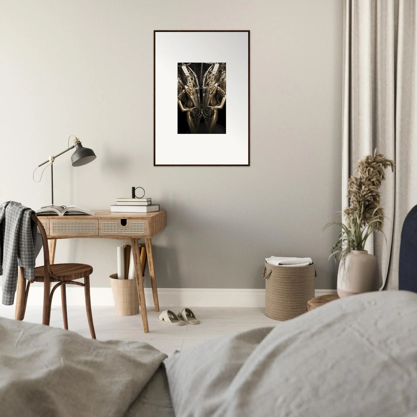 Framed black and white botanical print for stylish room decoration in Machine Dreams vibe