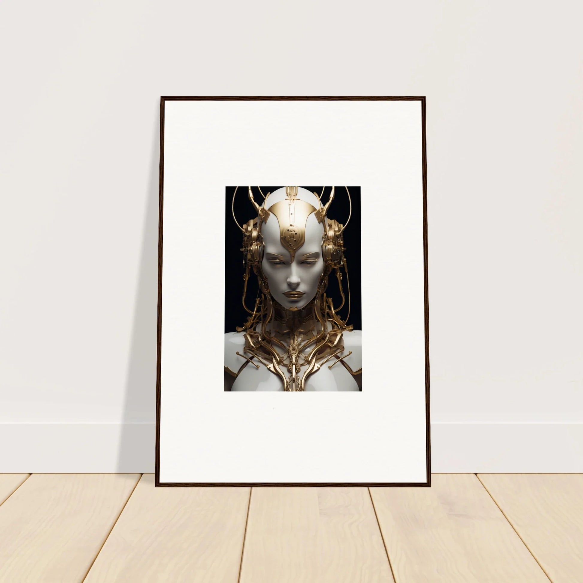 Surreal canvas print of a golden female figure for unique room decoration