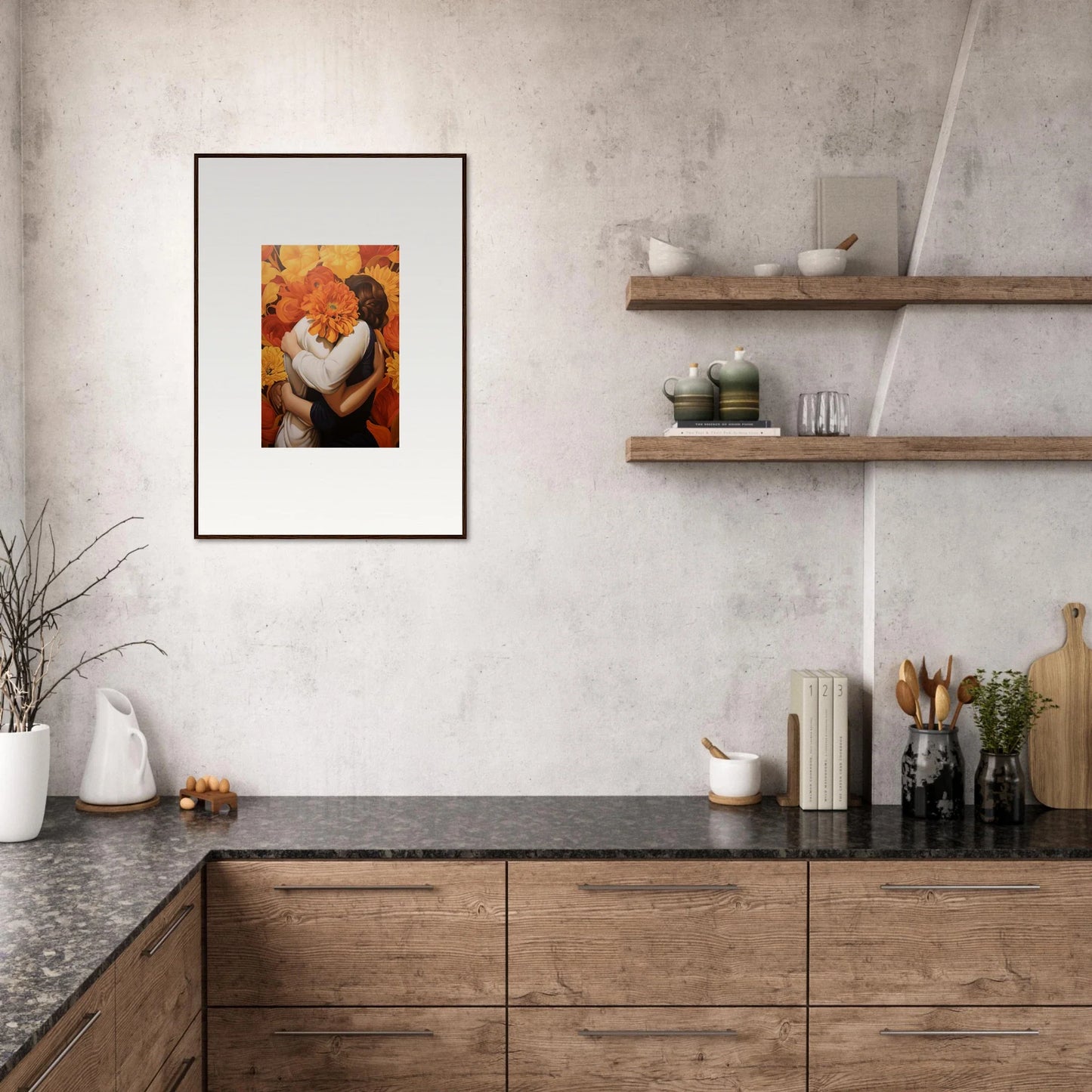 Framed canvas print of a fox’s face with autumn leaves for a cozy room decoration