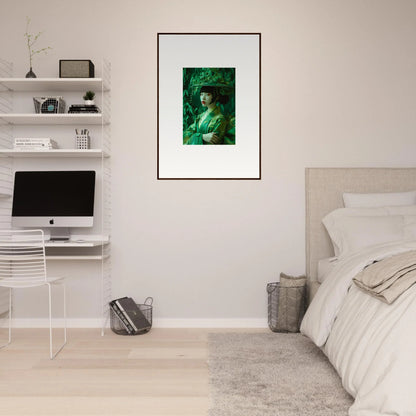 Framed canvas print of a figure in green for a stunning room decoration whispering spectacle