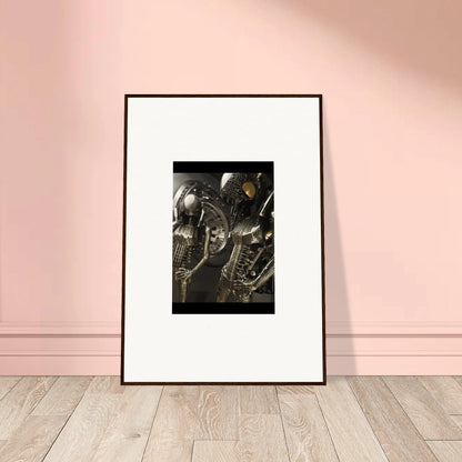 Framed canvas print of metallic alien creatures for unique room decoration