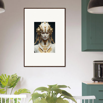 Framed canvas print of ornate golden headdress for stylish room decoration