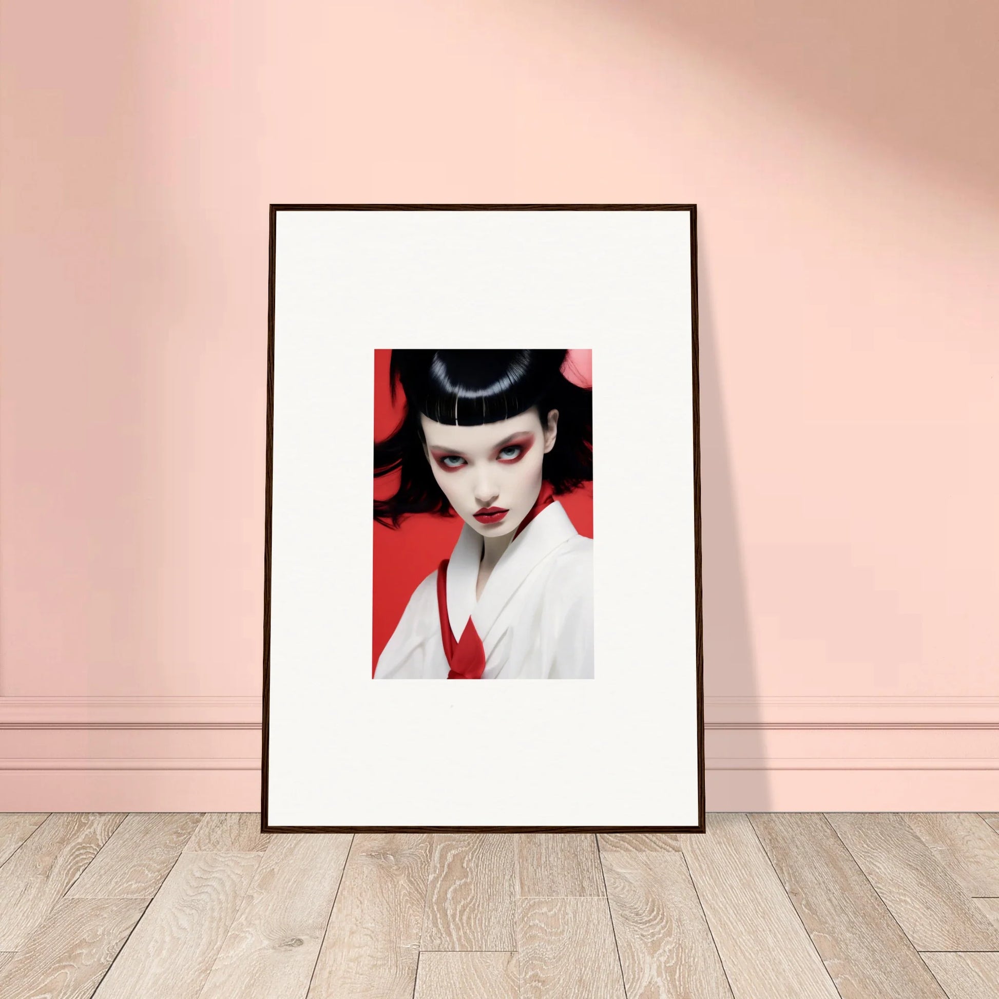 Framed canvas print of a striking woman in white, perfect for cherry dream room decoration