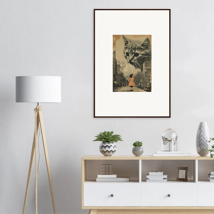 Giant cat wall art over city street - perfect canvas print for unique room decoration