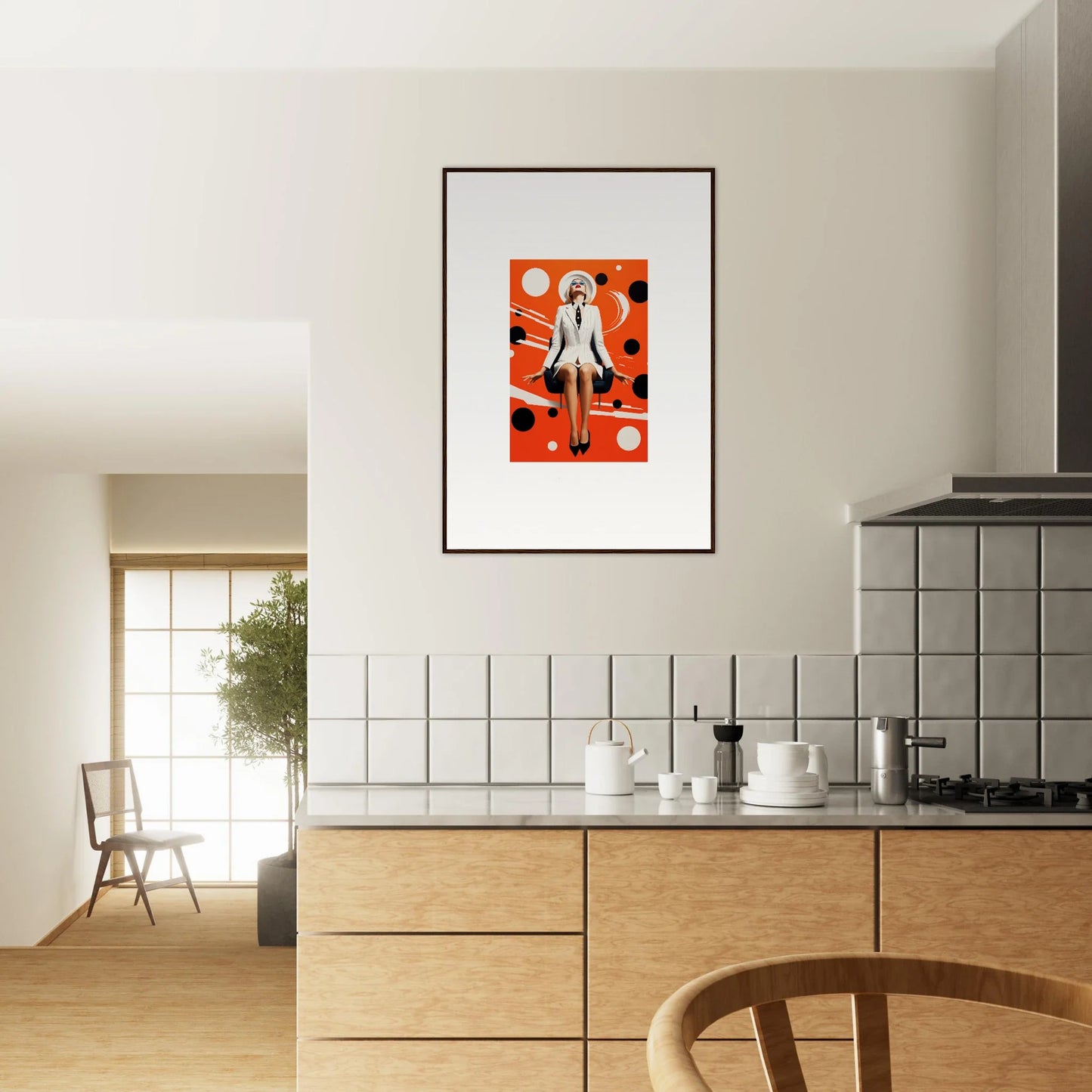 Framed retro artwork with a stylized figure, perfect for Ecliptic Eventsatz room decoration