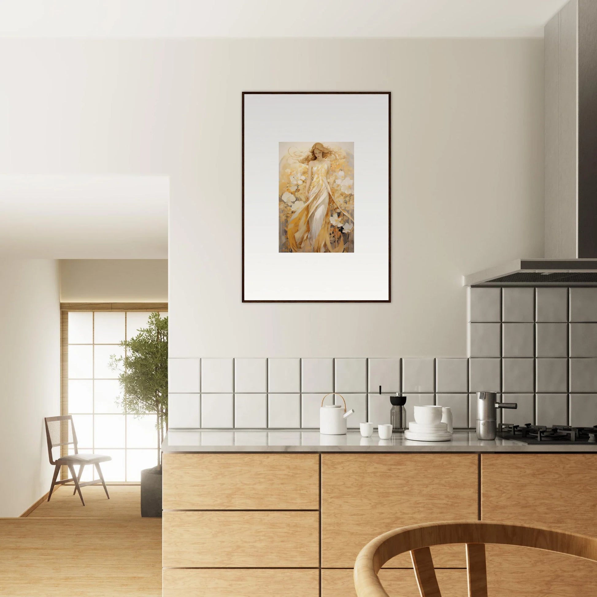 Framed canvas print of a figure in golden robes for stunning room decoration vibes