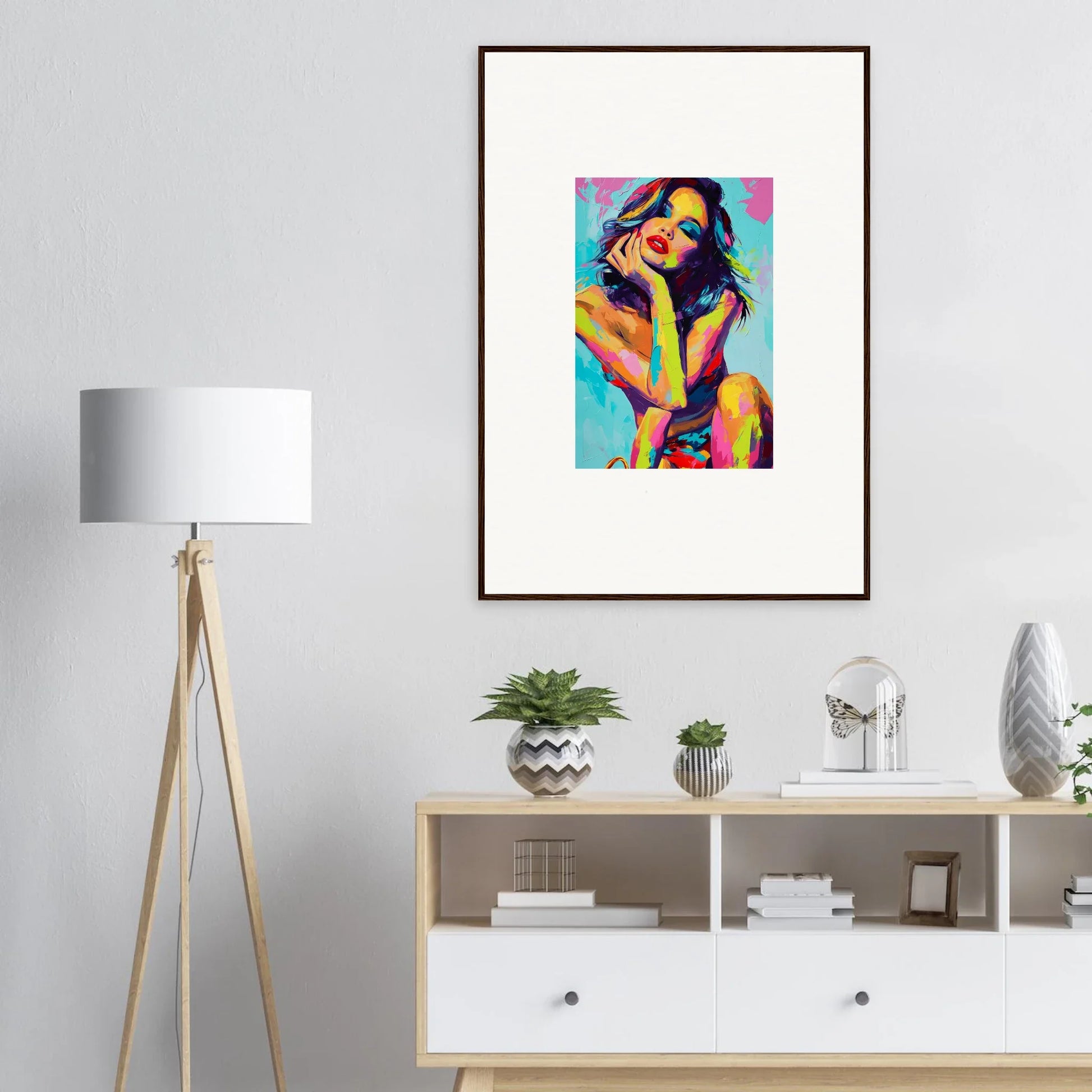 Colorful abstract portrait of a woman, perfect for room decoration as a Daydream Muse canvas print