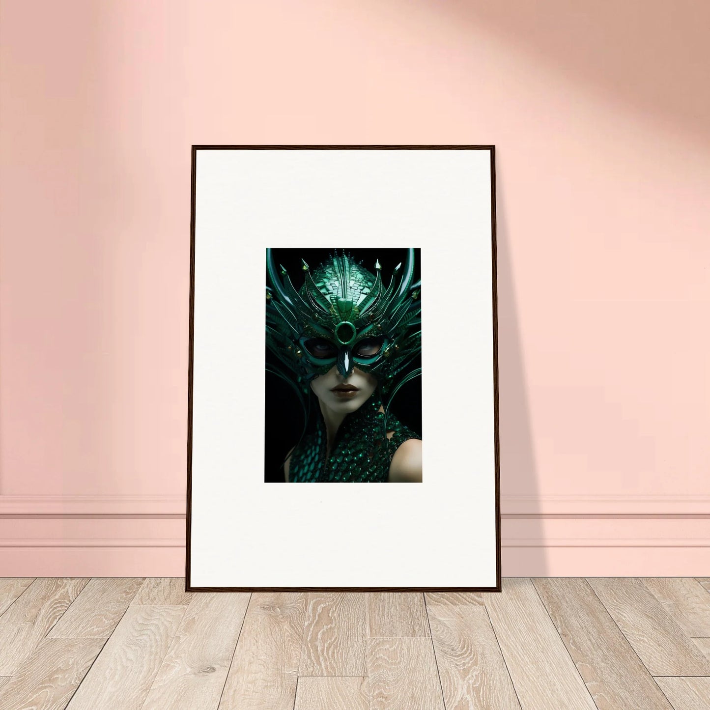 Framed Green Enigma Enunciations canvas print showcasing a dreamy green portrait