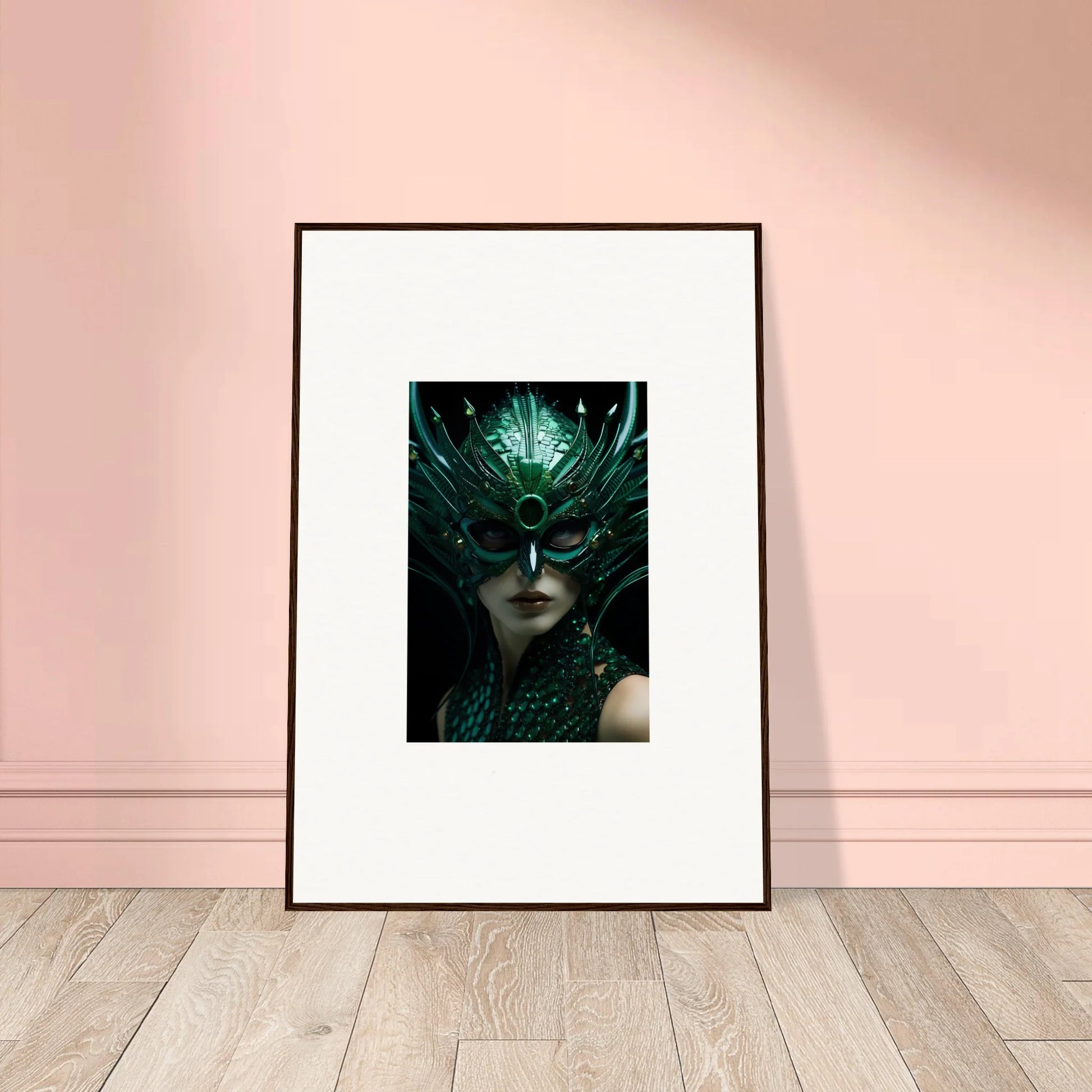 Framed Green Enigma Enunciations canvas print showcasing a dreamy green portrait