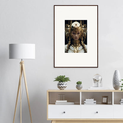 Framed artwork of a surreal biomechanical figure in Future Opulence Rewoven style