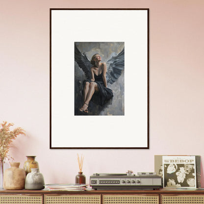 Framed canvas print of a winged figure, perfect for your Reverie Willkommen room decoration