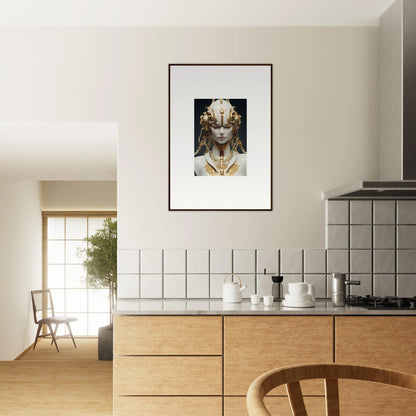 Framed golden Egyptian mask artwork for stylish room decoration in Flux Radiance