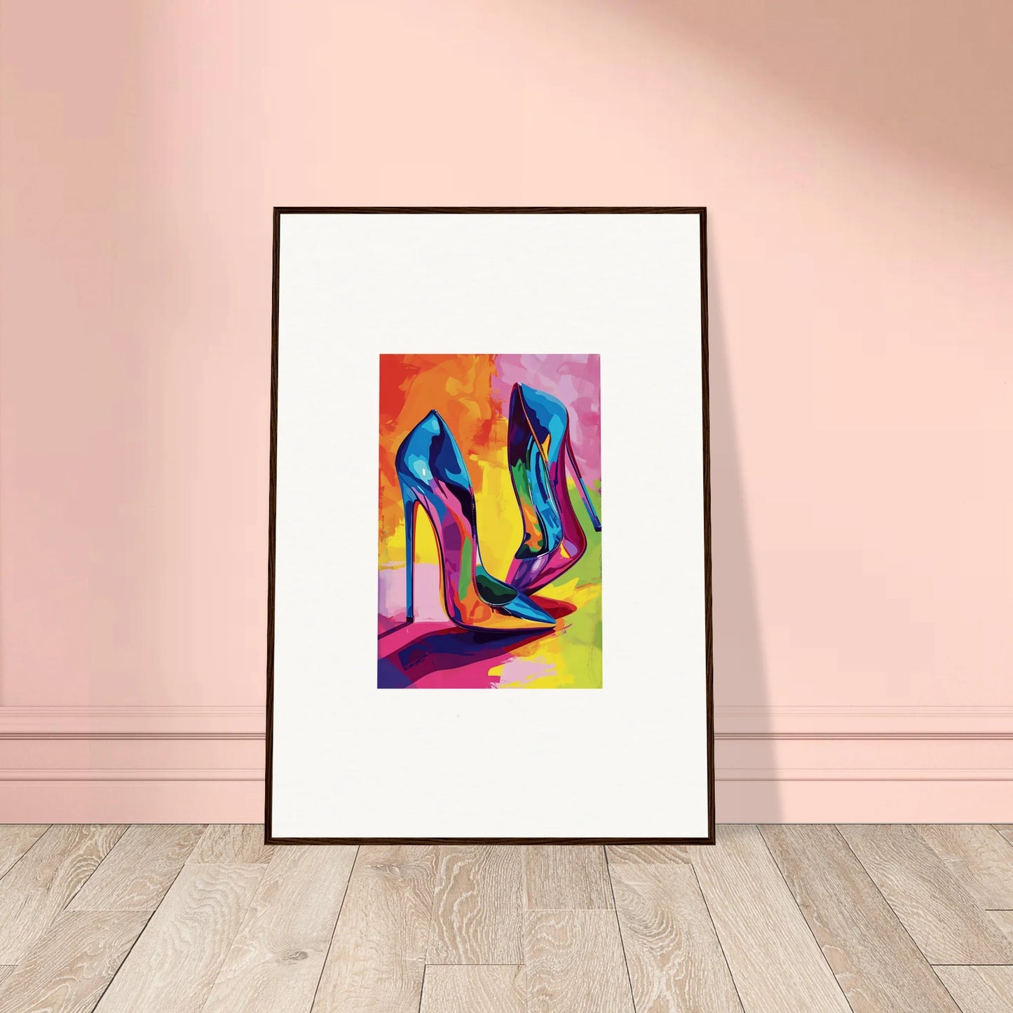 Framed colorful canvas print of Eclipse Shoes for stylish room decoration