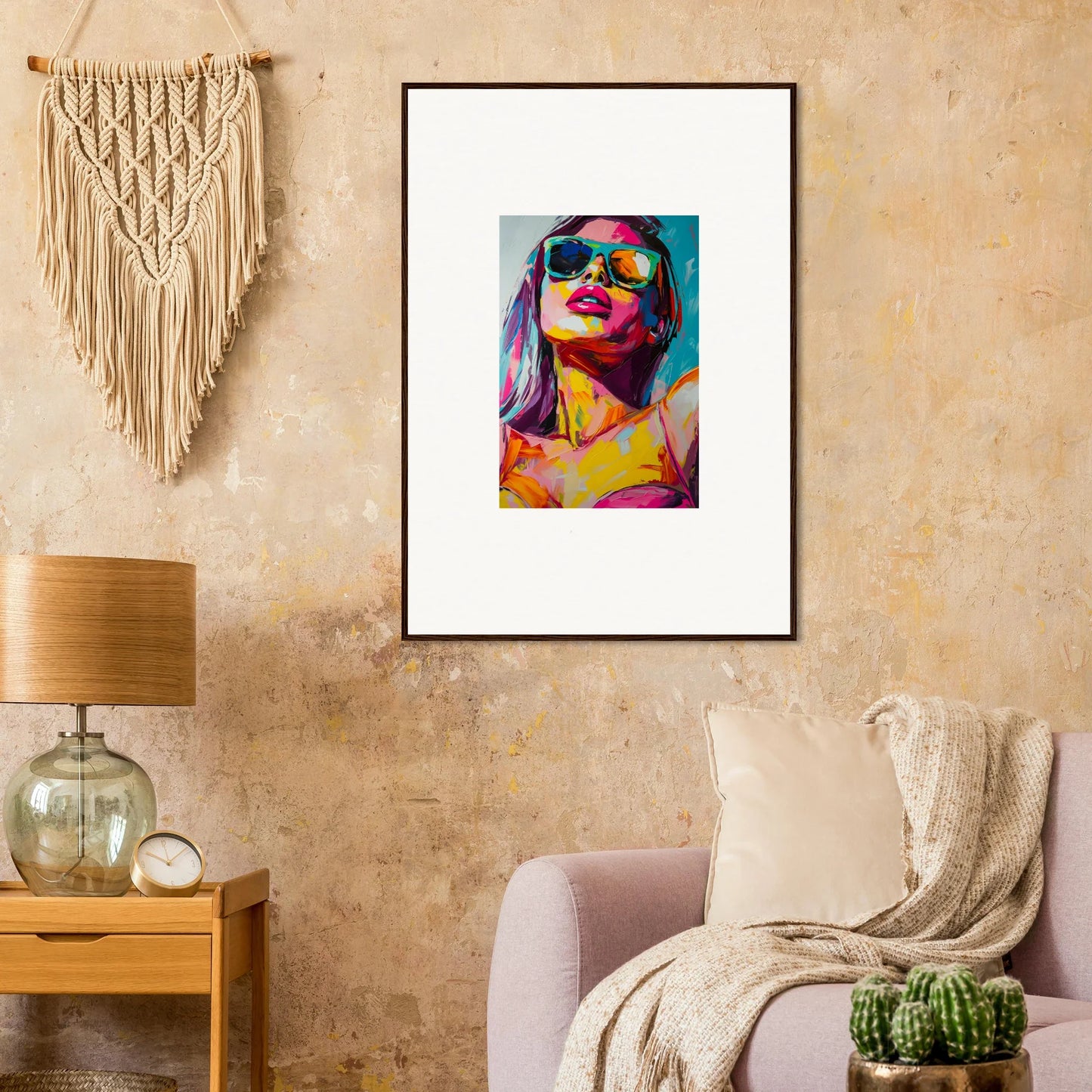 Colorful abstract portrait with sunglasses for a stylish glance whisper canvas print