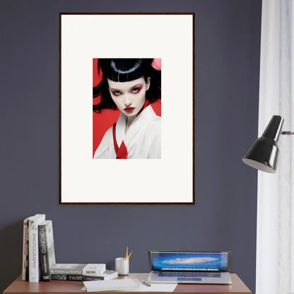 Framed canvas print of a geisha-like figure for cherry dream room decoration