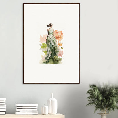 Watercolor painting of a woman in green dress, perfect for Spring Symphony room decoration