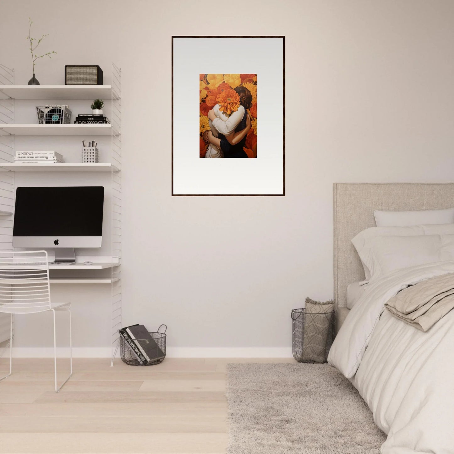 Framed canvas print of a vibrant fox, perfect for your Floral Euphoria Embrace room decoration