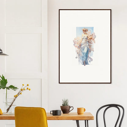 Framed watercolor painting of an ethereal figure in blue for room decoration, bouquet waltz