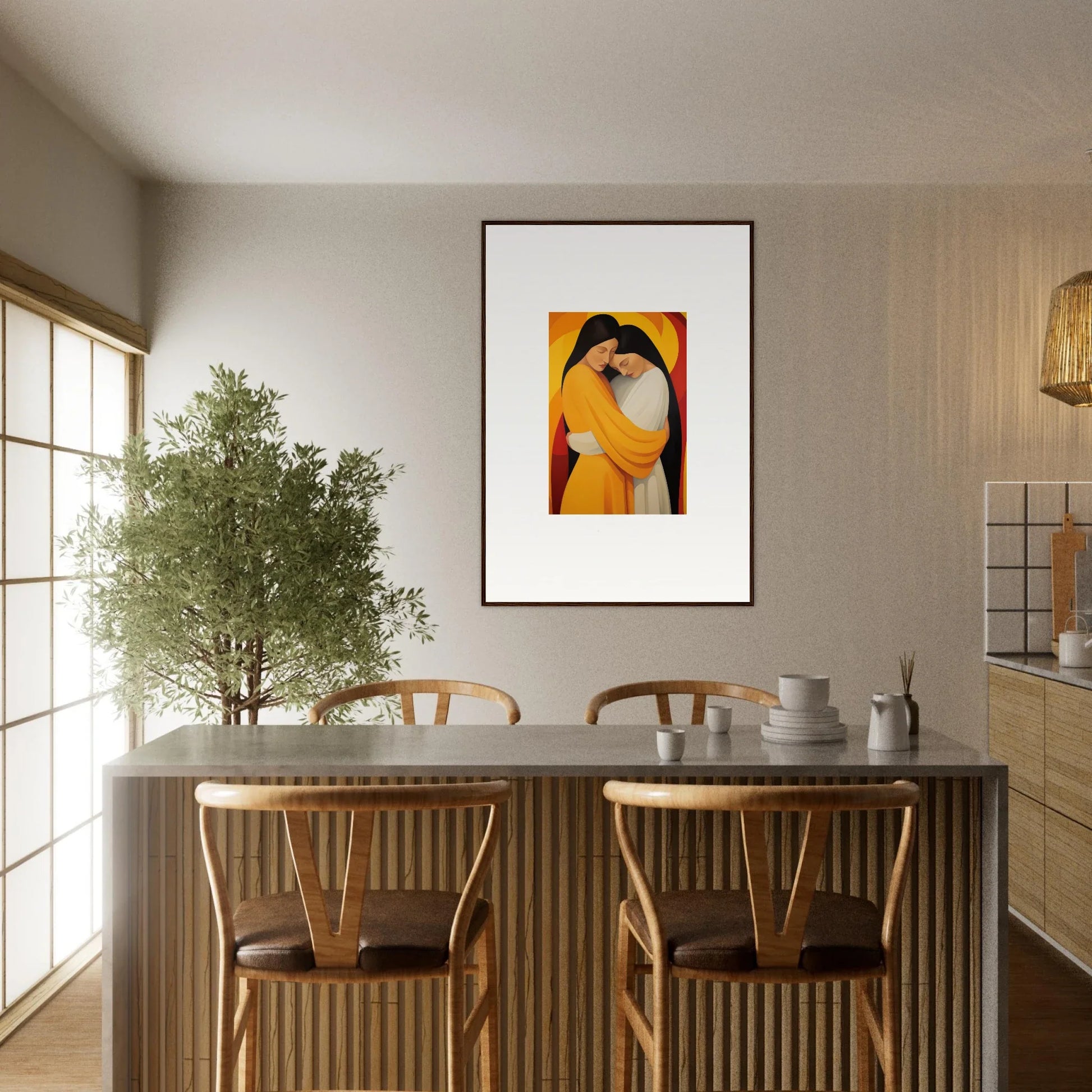 Modern Dining Area with Sun Nyah Canvas Print for Stylish Room Decoration