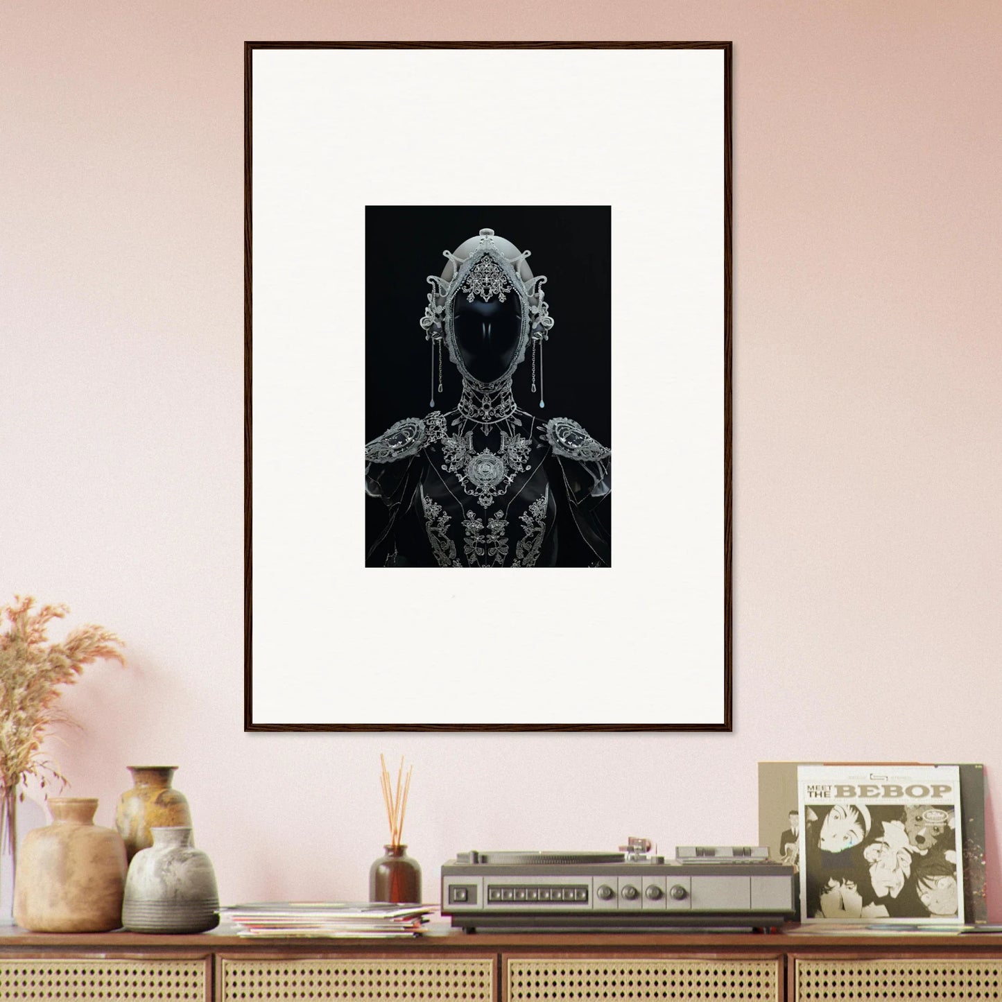 Framed black and white canvas print of a Nebulae Princess for unique room decoration