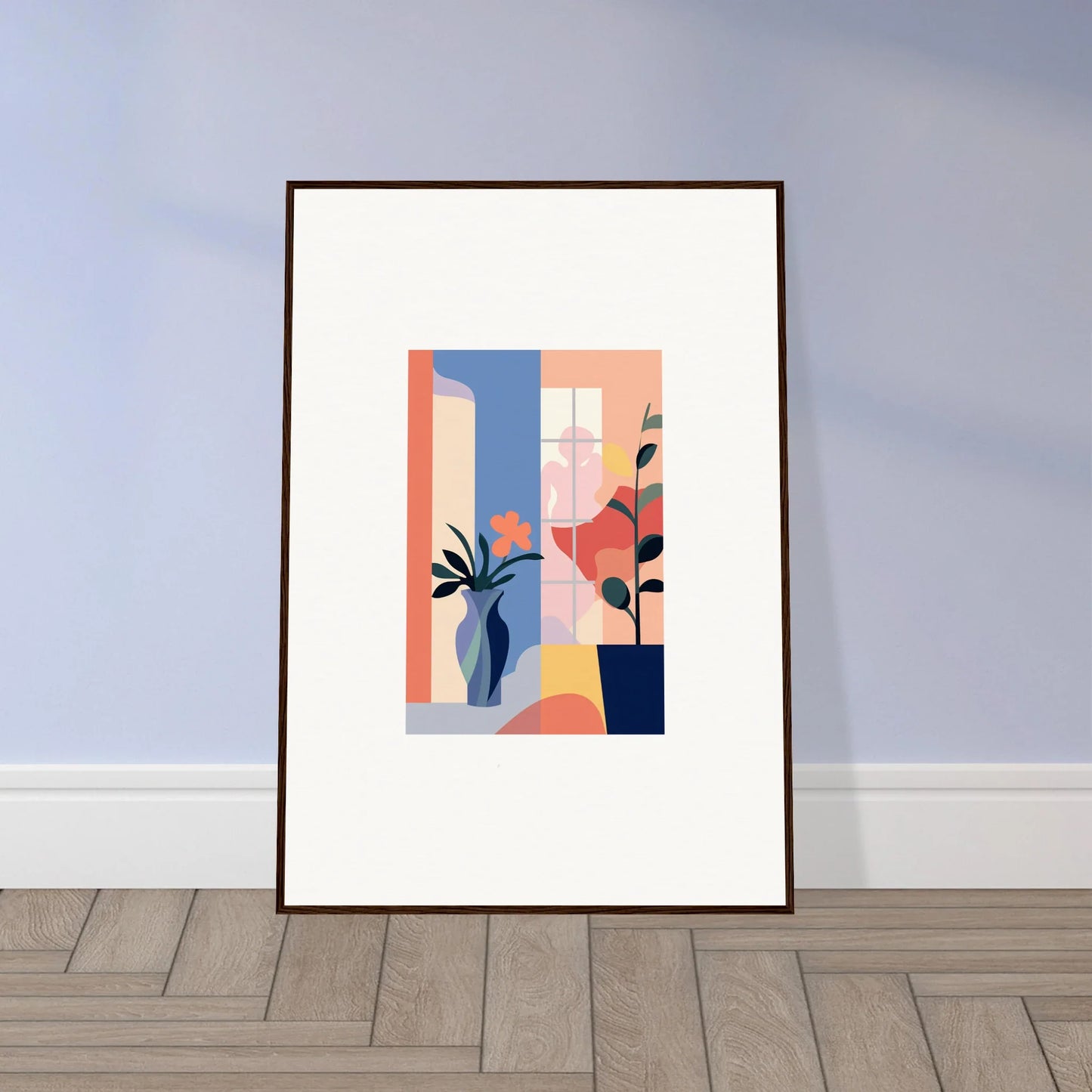 Framed canvas print of Echoic Flower Emblaze with pastel shapes for trendy room decoration