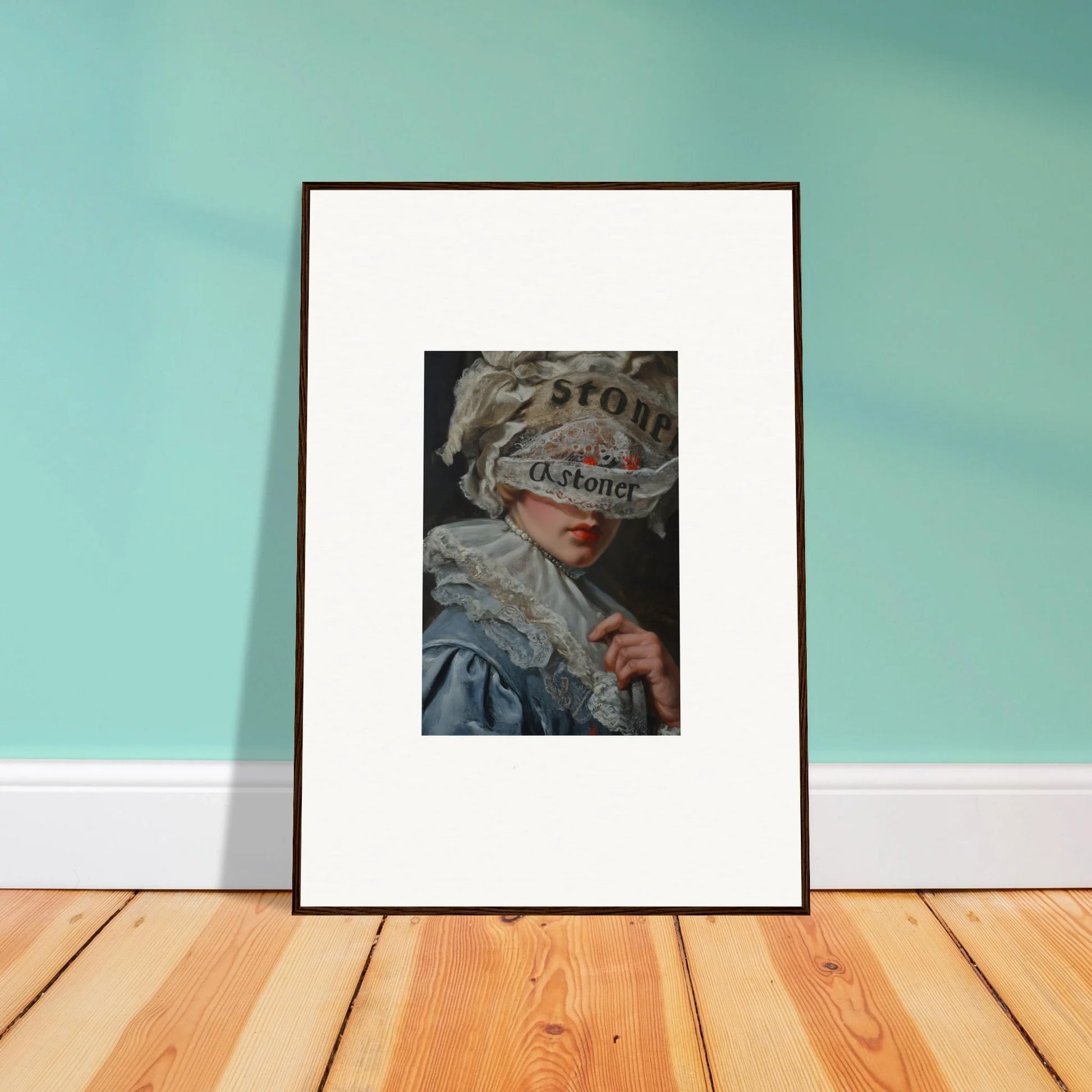 Framed canvas print of a figure in an 18th-century wig for cool room decoration