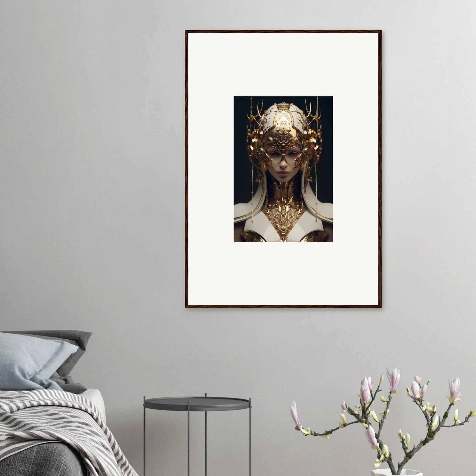 Ethereal Sovereign canvas print featuring a surreal golden figure for unique room decoration