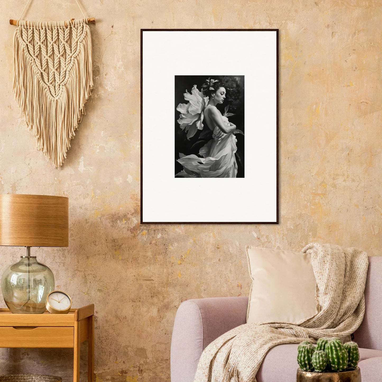 Framed black and white photo of a couple embracing for your duet chrysalis room decoration