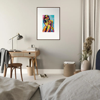 Colorful abstract portrait painting framed, perfect for mindscape reverie room decoration