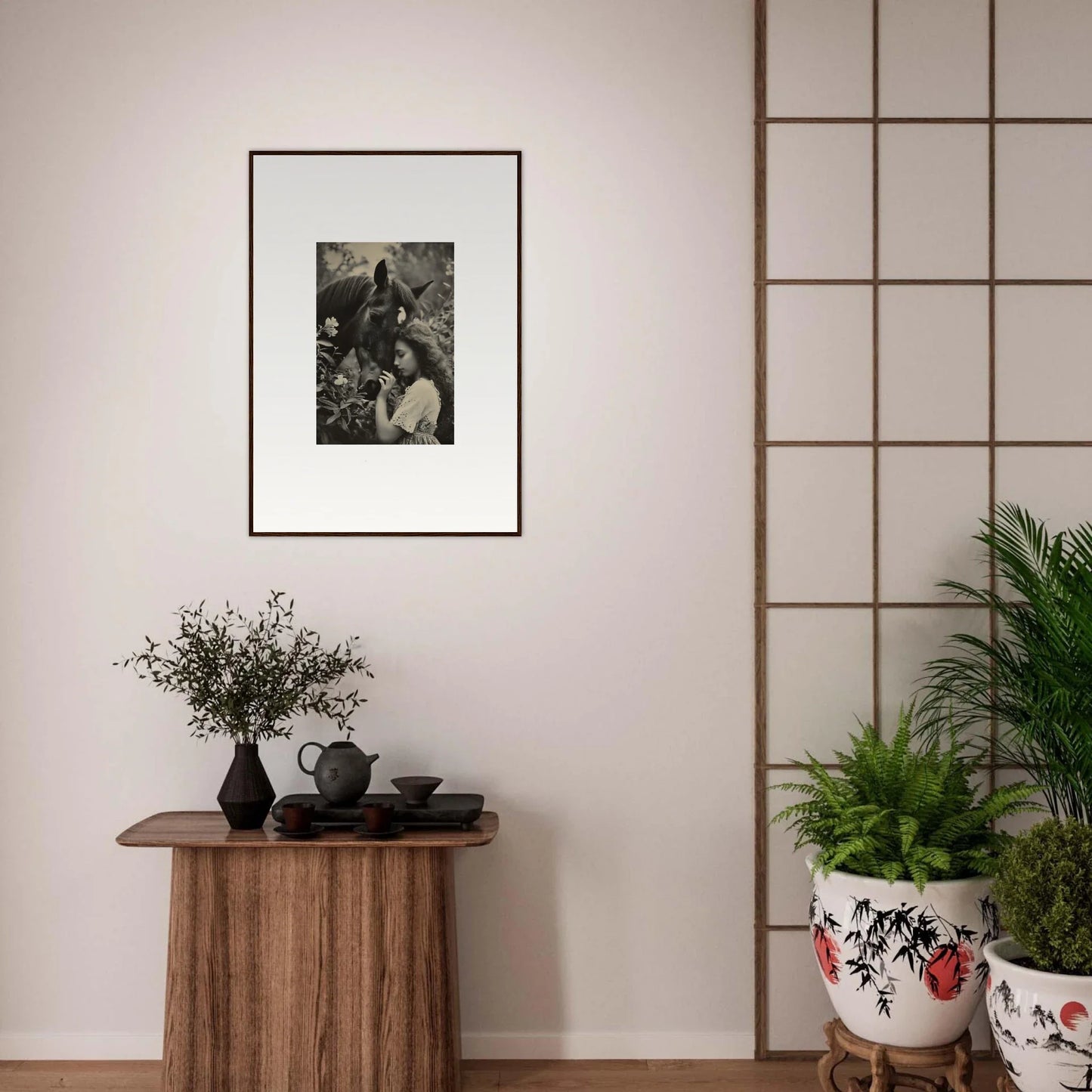 Framed black and white photo for room decoration featuring Equinox Whispers design