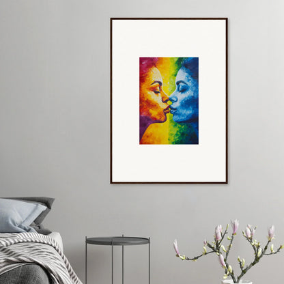 Colorful abstract painting of two faces kissing, perfect for serenity kiss room decoration