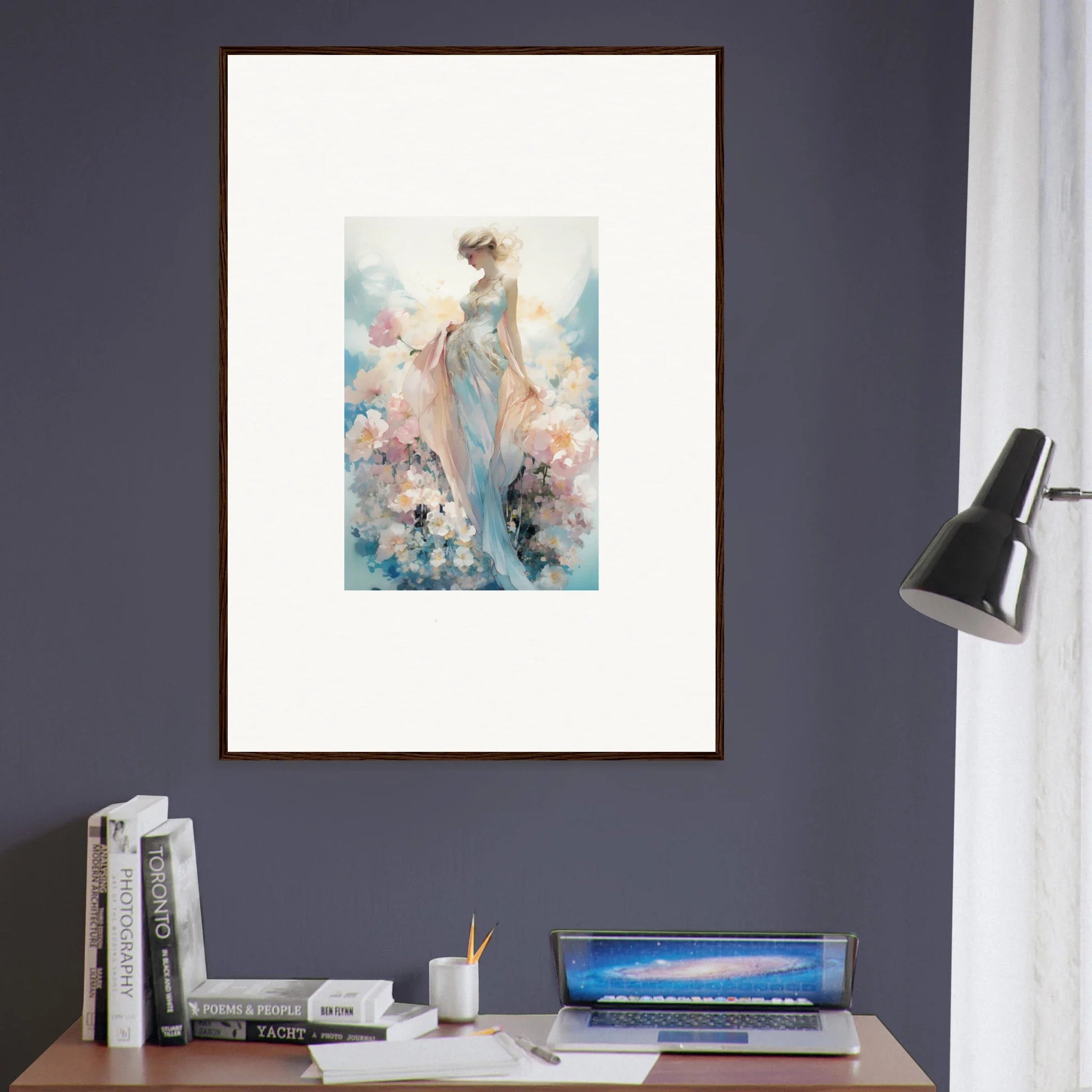 Framed canvas print of a dreamy female figure, perfect for room decoration