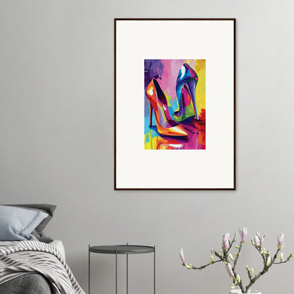 Colorful abstract canvas print of high-heeled shoes for fun room decoration wall art