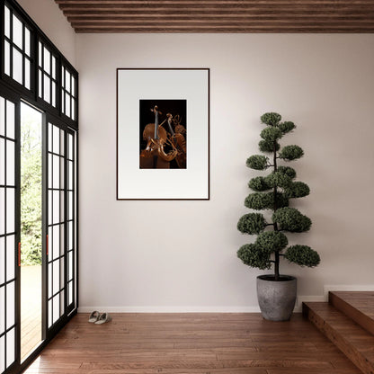 Framed canvas print of warm-toned string instruments for stylish room decoration