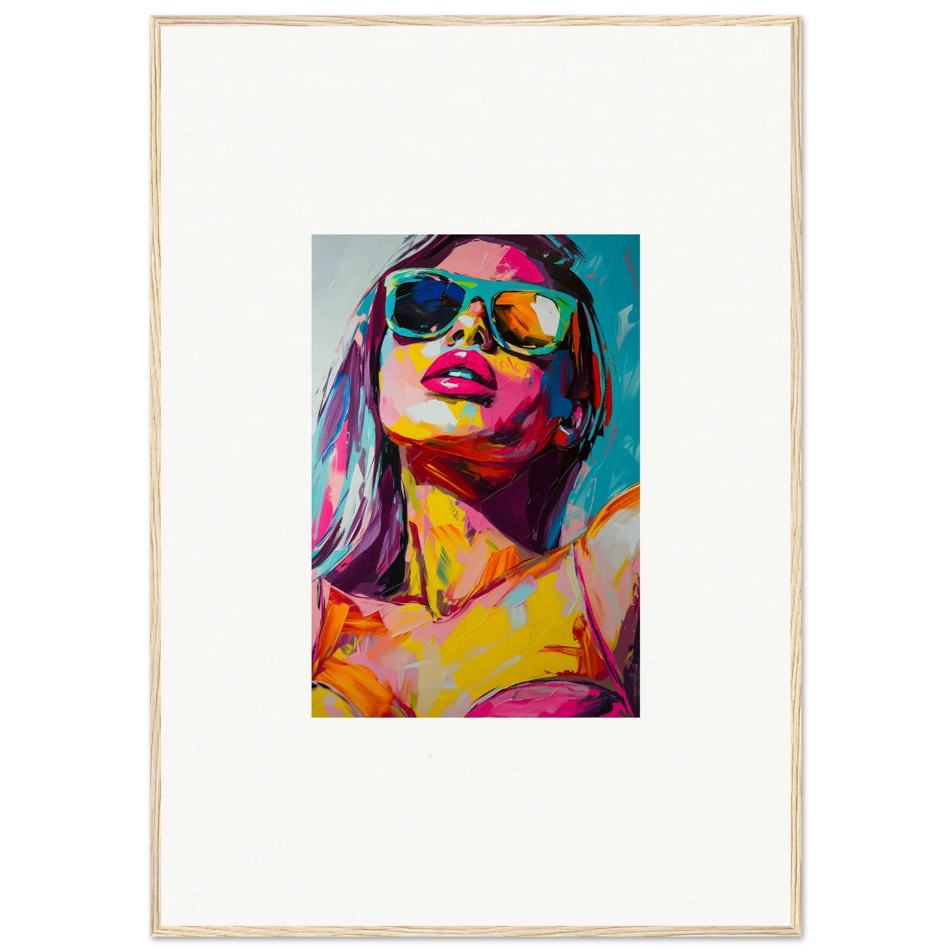 Colorful canvas print of a person in sunglasses for vibrant room decoration