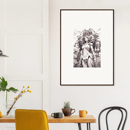 Framed black and white canvas print of a classical statue for unique room decoration